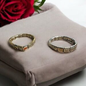 Italian charm bracelet one silver and one gold tone couple charms on each T-B